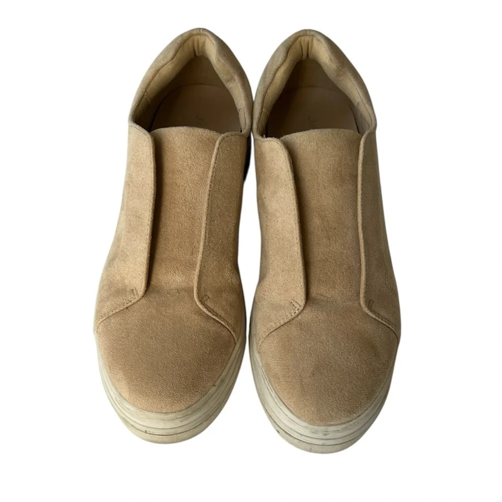 J Slides Alara Taupe Vegan Tan Beige Suede Slip-On Platform Sneaker 9 1/2M